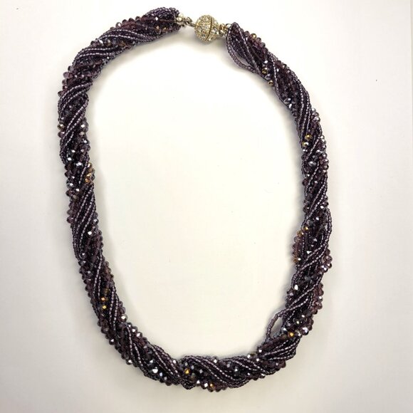 Multi Strand Braided Necklace Glass Bead Braided Necklace Beaded Twist Necklace - Picture 4 of 10